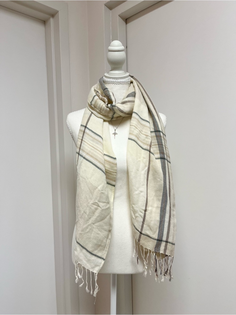 Cream Plaid Lightweight Scarf - Home Accents